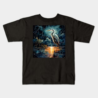 Heron in the Rain Kids T-Shirt